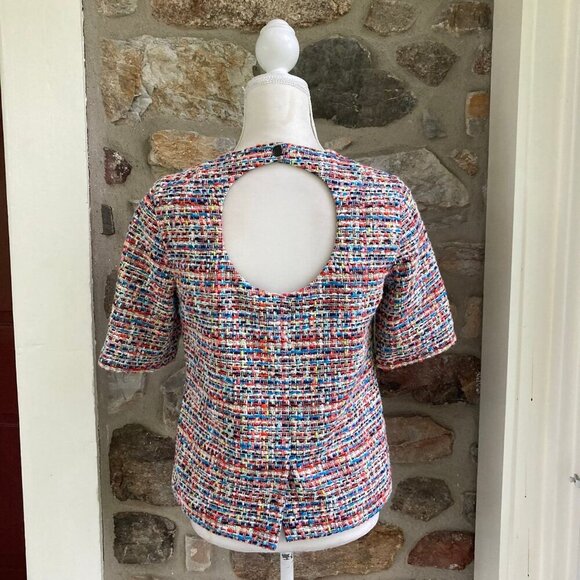 NWT Akris Punto Short-Sleeve Cutout Multicolor Cotton Tweed Top $695 - Picture 8 of 12